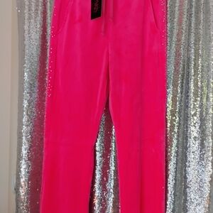 Paris Hilton Velour Tracksuit Pink Pants with Rhinestone Accents